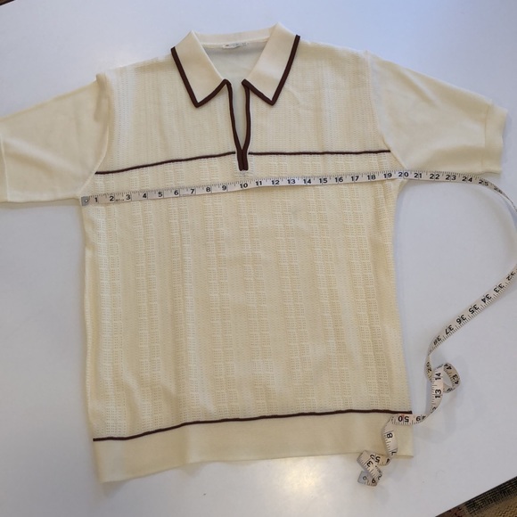Vintage Mens Short Sleeve Brown and Beige Warm Weather Shirt, Medium to Large - Picture 2 of 4